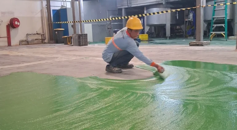 proses coating epoxy lantai pabrik